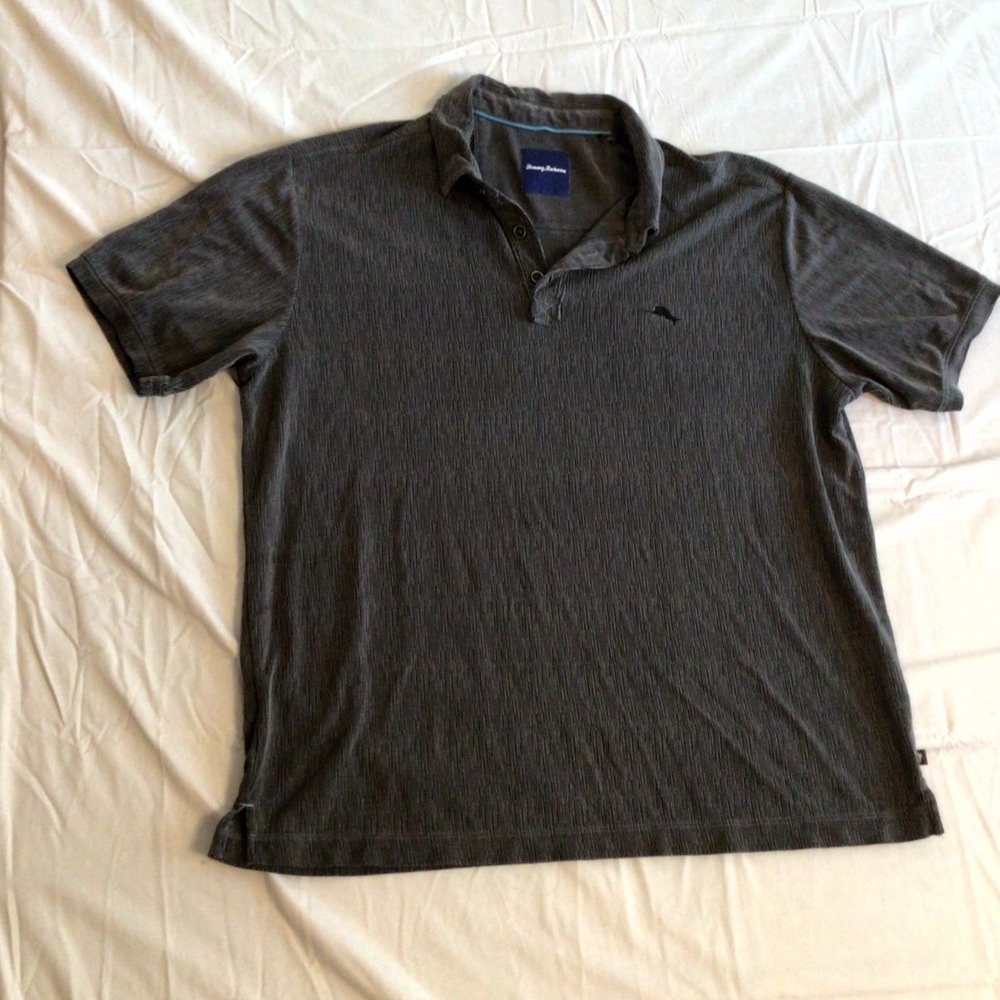 Tommy Bahama Men's Polo Shirt XL Brown Modal Marlin Logo Two-Button Placket Golf